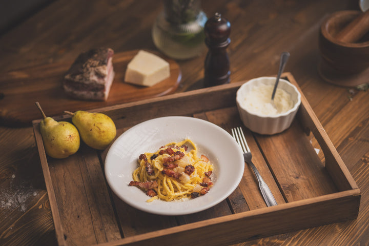 On demand:  Tagliolini gricia and pears