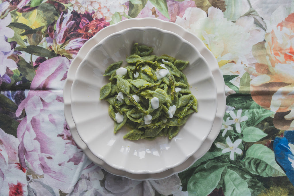 May Special -Rucola Olive Leaf Pasta with Pecorino Fondue and Asparagus - May 25th only!
